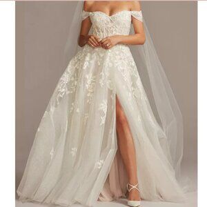 Galina Signature Floral Tulle Wedding Dress with Removable Sleeves